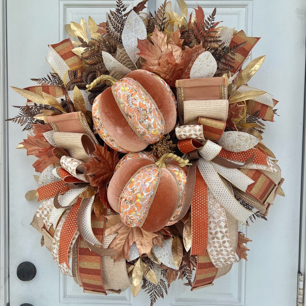 XL Handmade Elegant Fall Autumn Wreath for front door. Aprox 31” wide